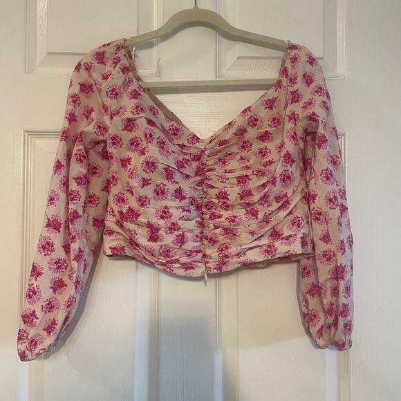Zara Pink Floral Off The Shoulder Bardot Top Size Large - Picture 6 of 13